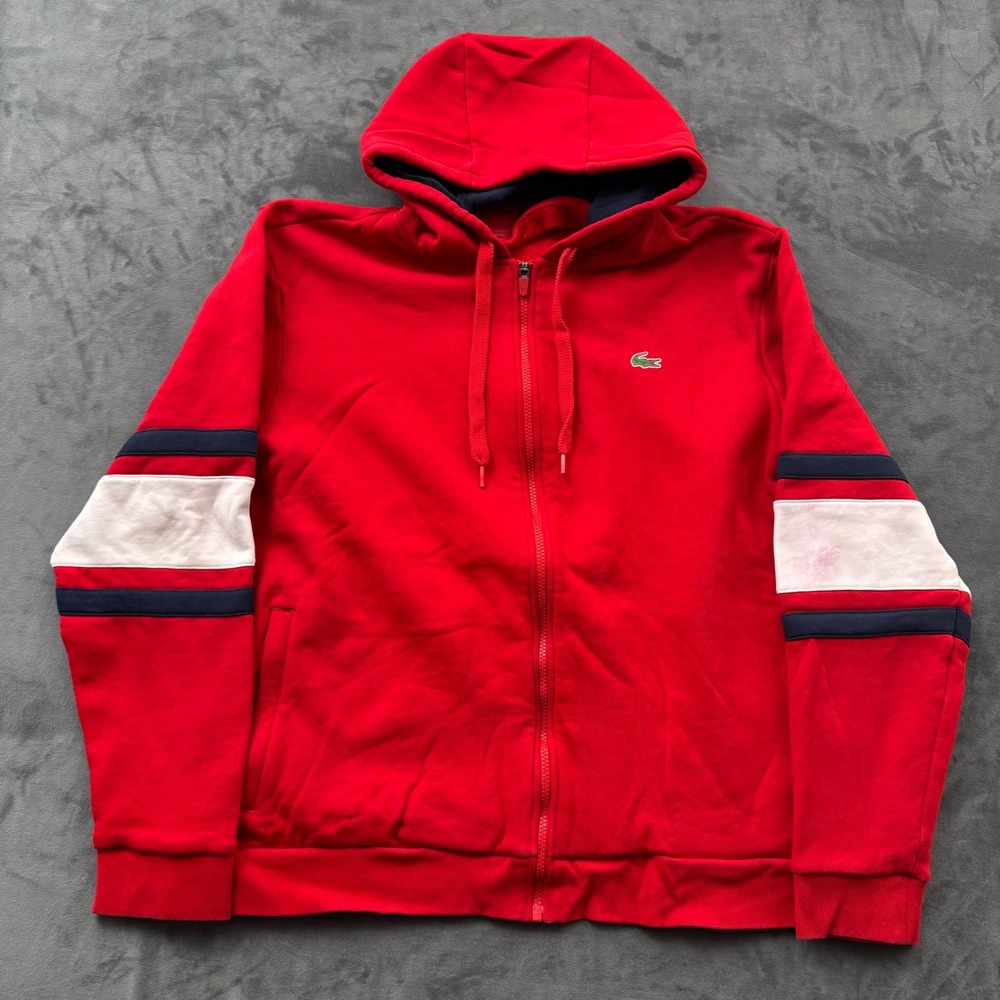 Lacoste Sport Mens 3XL Red Full Zip Hoodie Colorblock Sleeve RN87651 CA16998